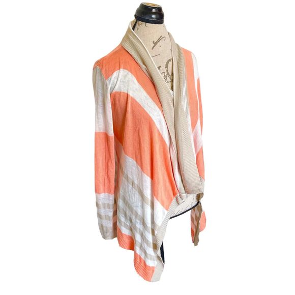 Say What? Womens Cardigan Open Striped Sweater Knit Ribbed Minimalist Waterfall - Picture 4 of 12